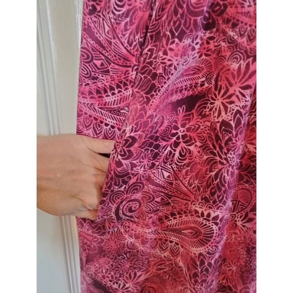 Athleta Pink Purple Paisley Stretch Knit Sleeveless Lace Mesh Trim Dress, Small - Picture 5 of 10